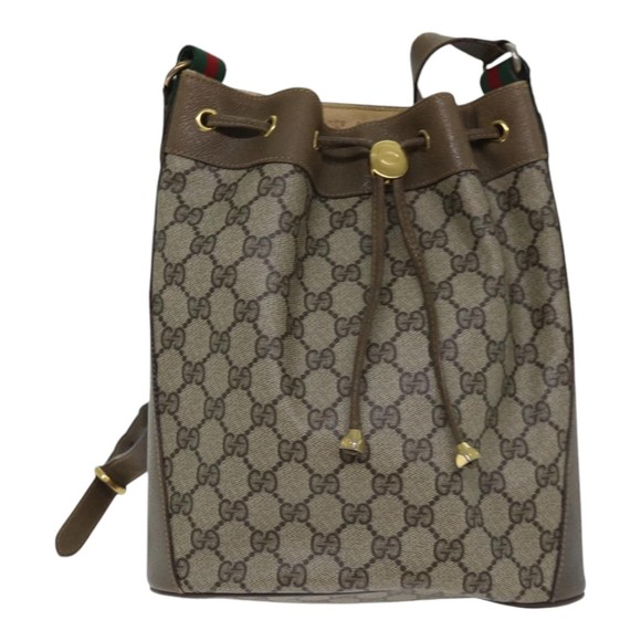 GUCCI GG Supreme Web Sherry Line Shoulder Bag PVC Beige Gold Auth 86046 - Picture 13 of 16